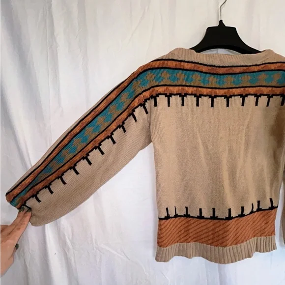 VTG 1984 Golden Touch Southwestern Sweater - Bell Sleeves - Boho Aztec Print M - Picture 4 of 6